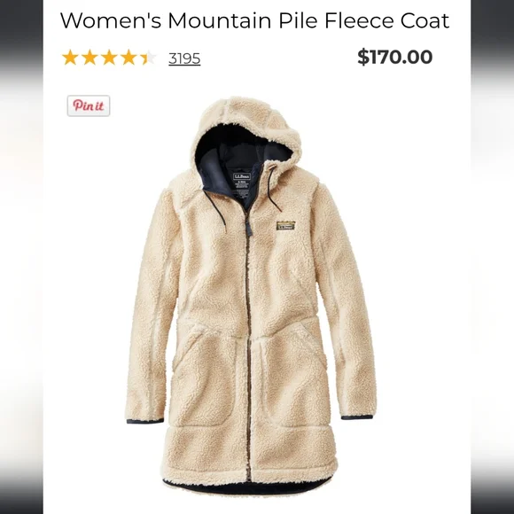 L.L. Bean Women's Cream Mountain Pile Fleece Coat 2X - Picture 6 of 8